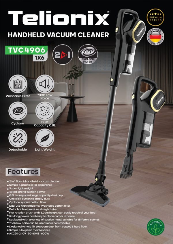 جاروبرقی  ایستاده پرتابل ایستاده 600 وات تلیونیکس مدل 4906