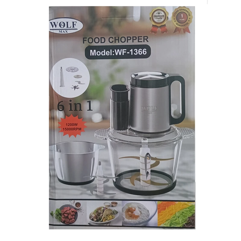 خردکن و غذاساز دو کاسه وولفWolf شش تیغه مدل MG1366 3 خردکن و غذاساز ولف مدل 1366 اصل