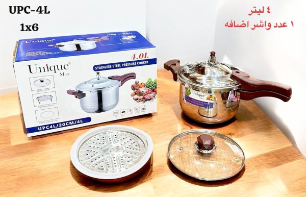 زودپز اجاقی تک دسته استیل یونیک مکس مدل UPC‑004L با ظرفیت 4 لیتری