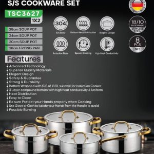 سرویس قابلمه و ماهیتابه استیل چندتکه تلیونیکس مدل 3627 سایزهای 20 تا 28